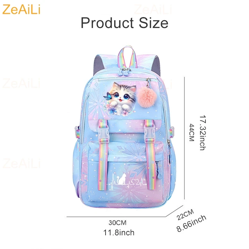 Cute Black Cat Flower Butterfly Student Teenager Children Knapsack Schoolbag Rucksack Mochila Women's Backpack Bookbag Bag