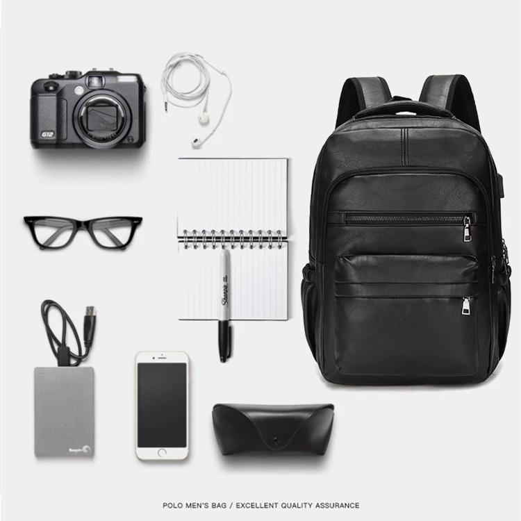 High Quality USB Charging Backpack Men PU Leather Bagpack Large Laptop Backpacks Male Mochilas Schoolbag For Teenagers Boys