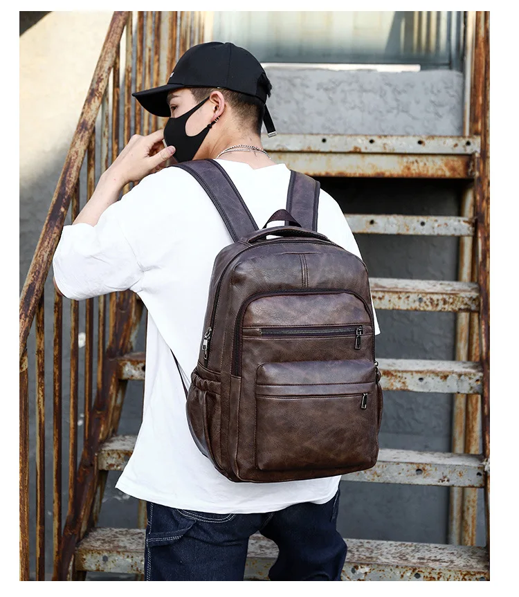 High Quality USB Charging Backpack Men PU Leather Bagpack Large Laptop Backpacks Male Mochilas Schoolbag For Teenagers Boys