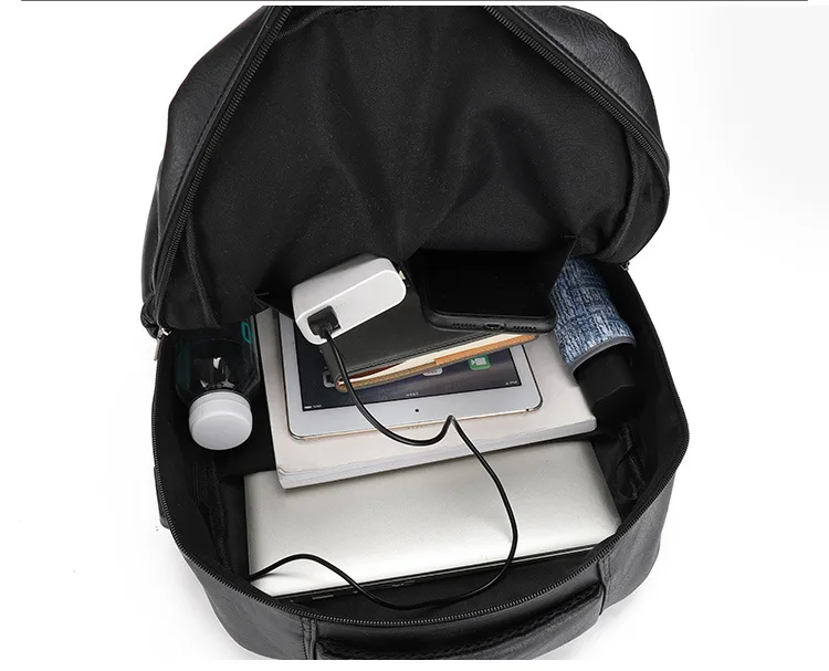 High Quality USB Charging Backpack Men PU Leather Bagpack Large Laptop Backpacks Male Mochilas Schoolbag For Teenagers Boys
