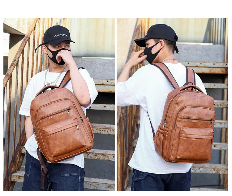 High Quality USB Charging Backpack Men PU Leather Bagpack Large Laptop Backpacks Male Mochilas Schoolbag For Teenagers Boys