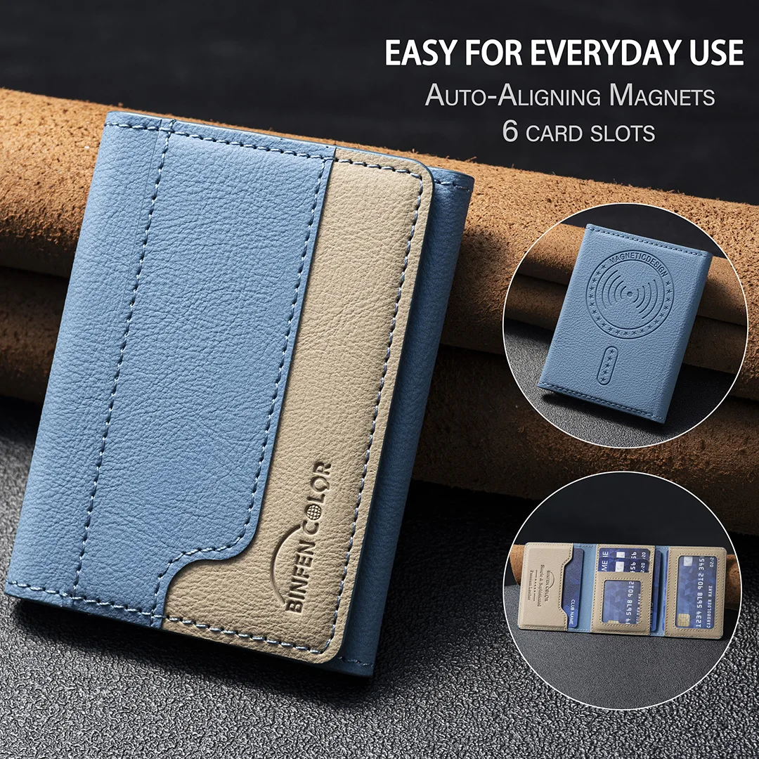 Suitable for IPhone 16 Three Fold Magnetic Wallet Card Holder, Magnetic Wallet Back Suction Universal Mobile Phone Card Bag