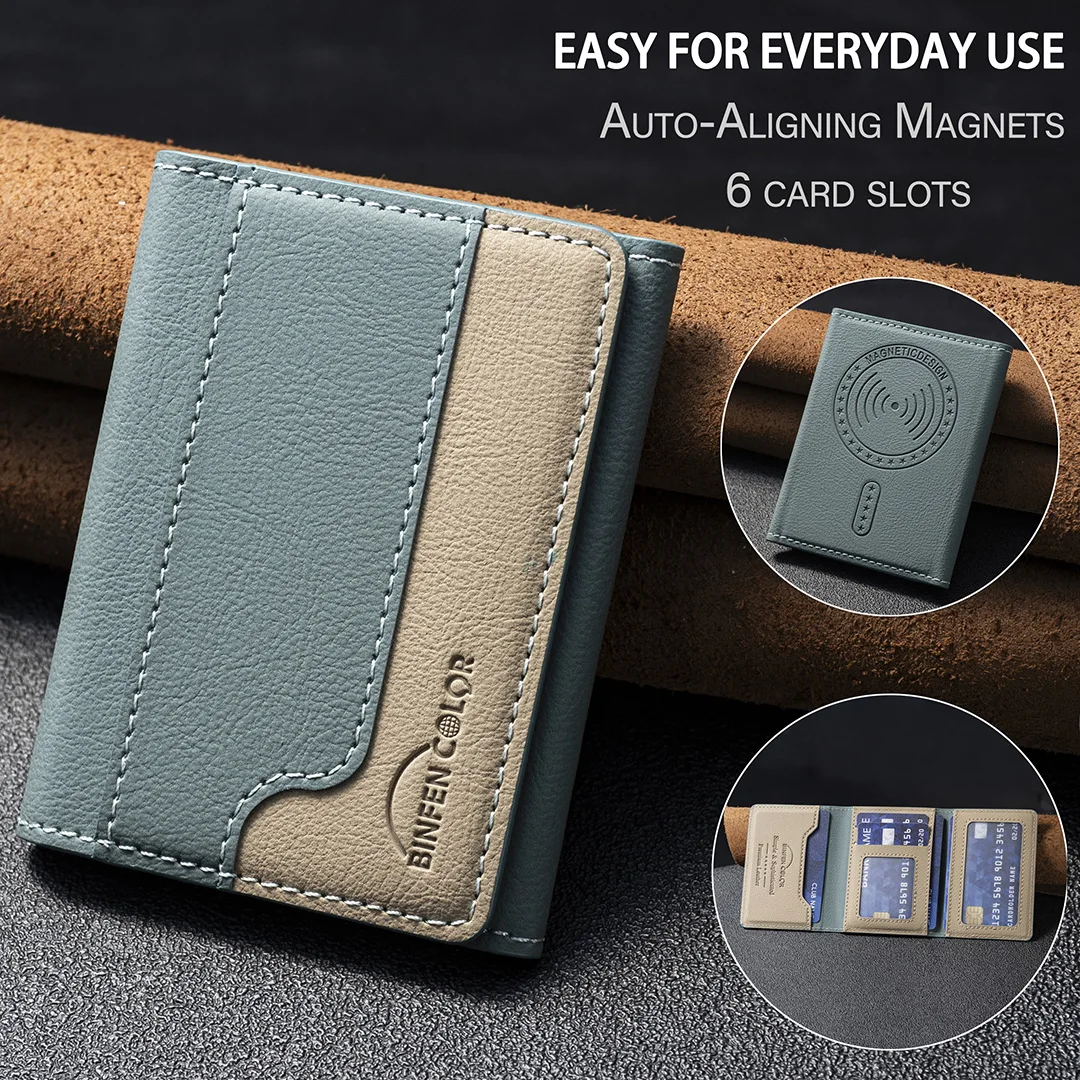 Suitable for IPhone 16 Three Fold Magnetic Wallet Card Holder, Magnetic Wallet Back Suction Universal Mobile Phone Card Bag