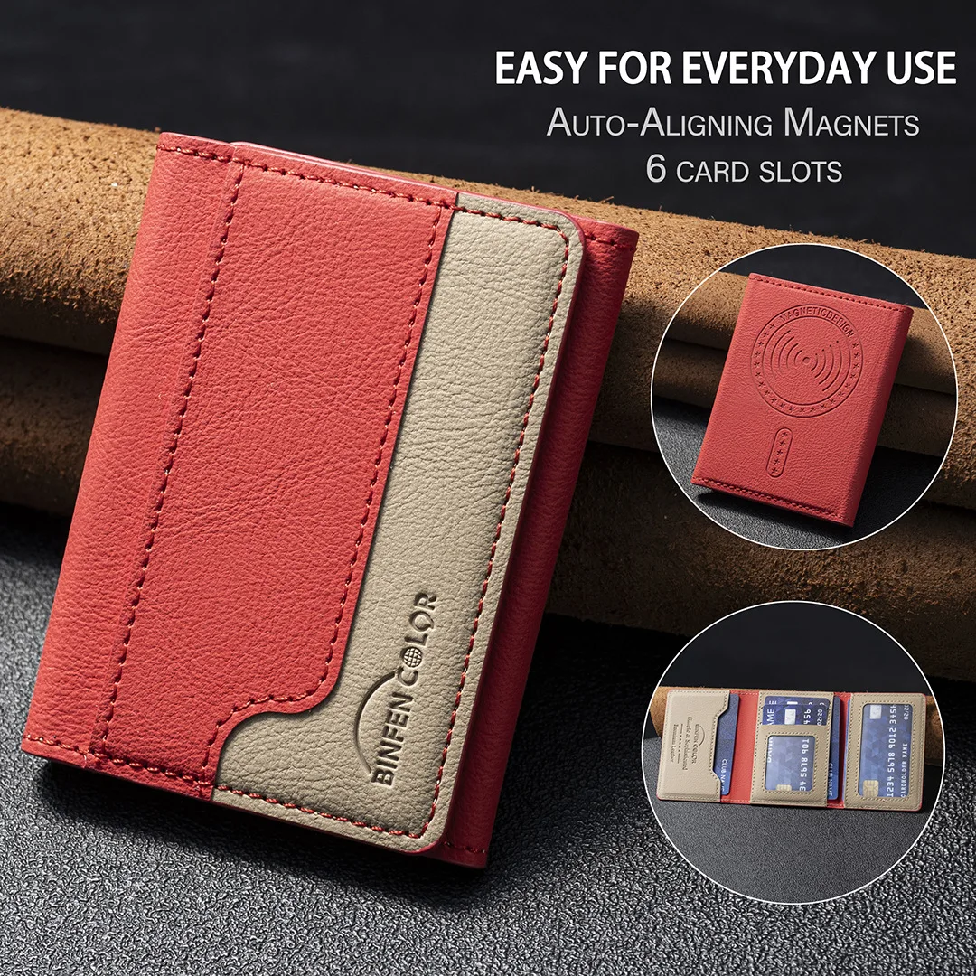 Suitable for IPhone 16 Three Fold Magnetic Wallet Card Holder, Magnetic Wallet Back Suction Universal Mobile Phone Card Bag