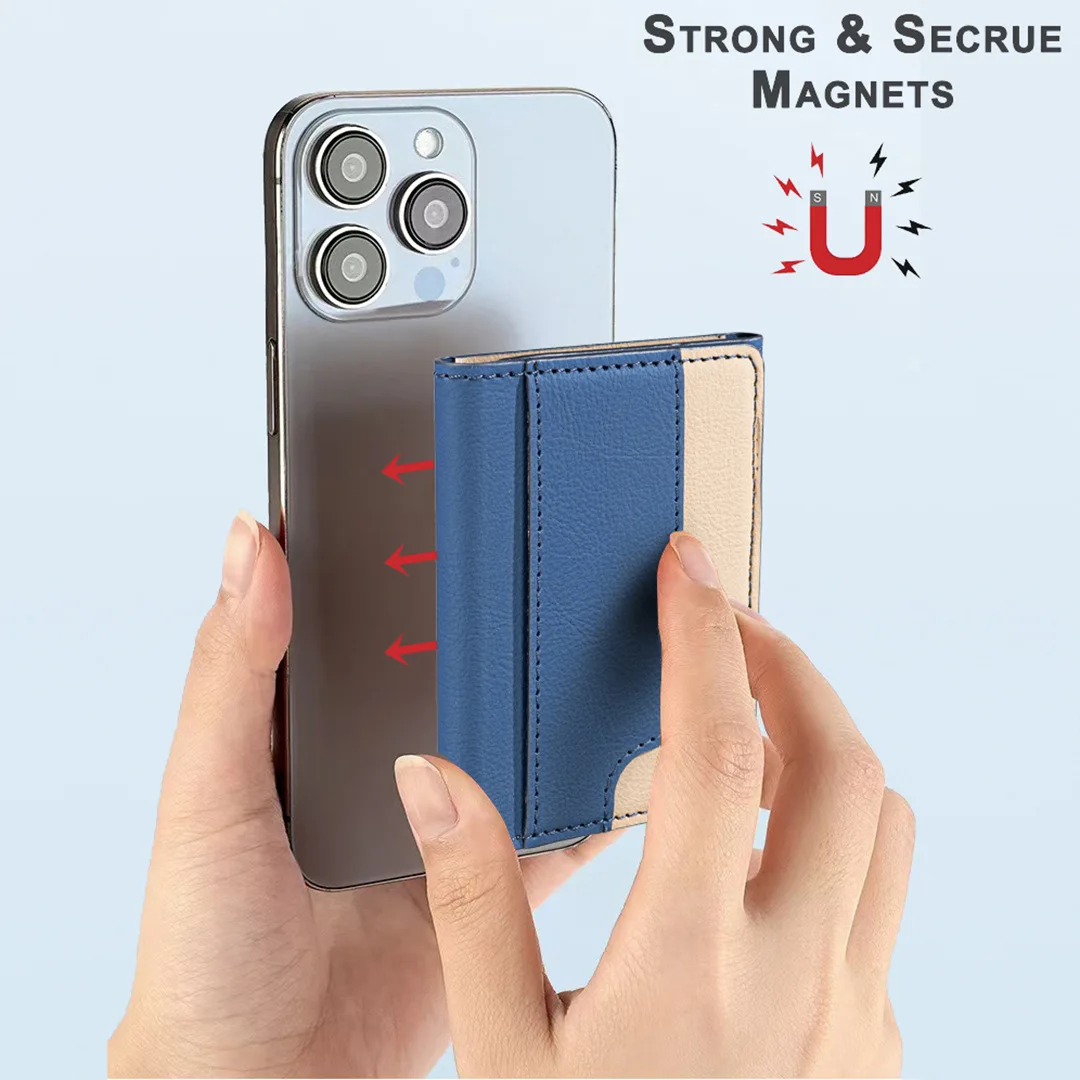 Suitable for IPhone 16 Three Fold Magnetic Wallet Card Holder, Magnetic Wallet Back Suction Universal Mobile Phone Card Bag