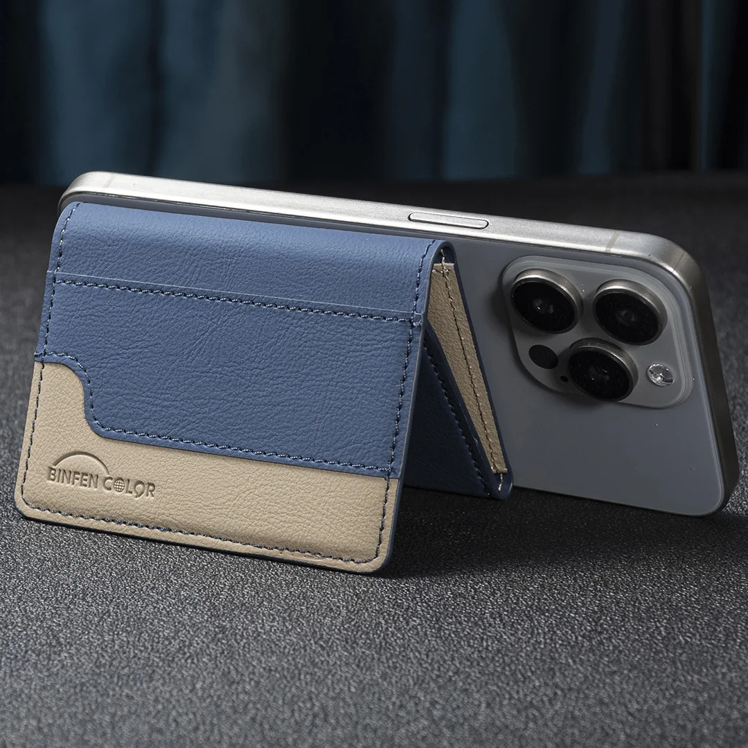Suitable for IPhone 16 Three Fold Magnetic Wallet Card Holder, Magnetic Wallet Back Suction Universal Mobile Phone Card Bag