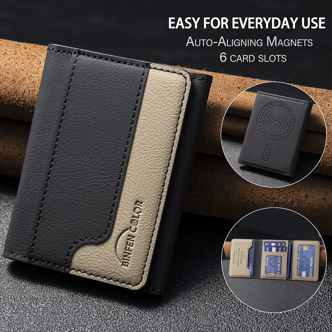 Suitable for IPhone 16 Three Fold Magnetic Wallet Card Holder, Magnetic Wallet Back Suction Universal Mobile Phone Card Bag