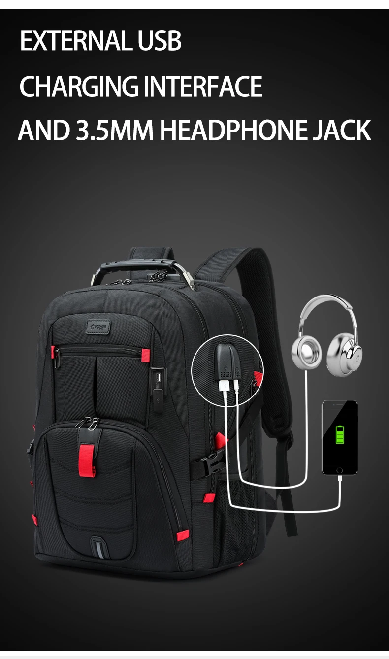 Large-Capacity Backpack 30L Men Portable Casual Backpack Multiple Compartments Anti-Theft Design Laptop Bag Zipper Daypack