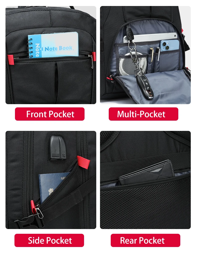 Large-Capacity Backpack 30L Men Portable Casual Backpack Multiple Compartments Anti-Theft Design Laptop Bag Zipper Daypack