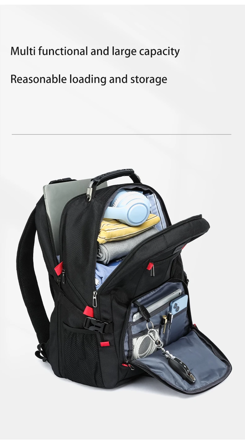 Large-Capacity Backpack 30L Men Portable Casual Backpack Multiple Compartments Anti-Theft Design Laptop Bag Zipper Daypack