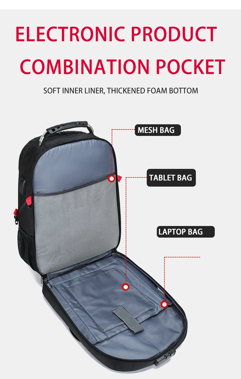 Large-Capacity Backpack 30L Men Portable Casual Backpack Multiple Compartments Anti-Theft Design Laptop Bag Zipper Daypack