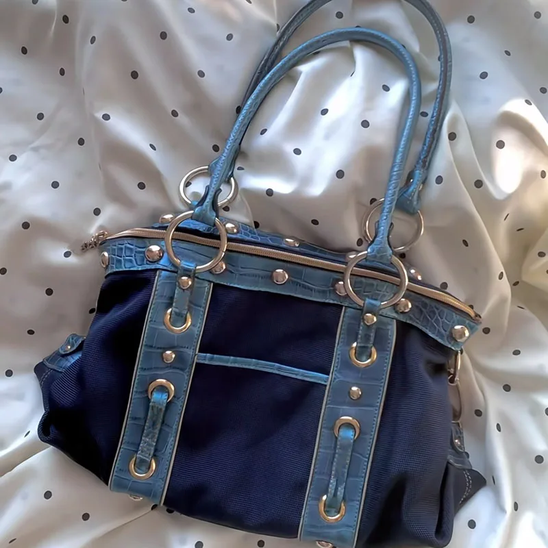 Vintage High-end Large-capacity Handbag Shoulder Bag Sweet and Cool Babes Underarm Niche Casual Contrasting Color Bag