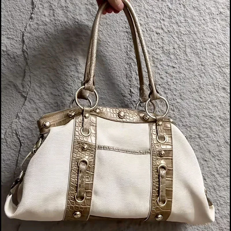 Vintage High-end Large-capacity Handbag Shoulder Bag Sweet and Cool Babes Underarm Niche Casual Contrasting Color Bag