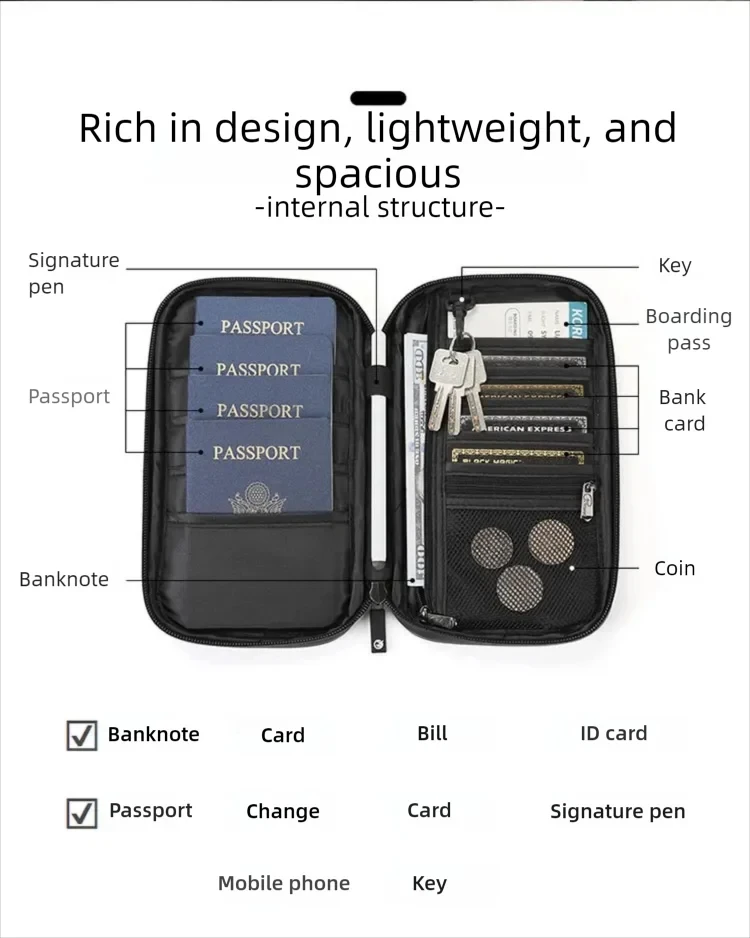 RFID Travel Passport Holder Waterproof Document Organizer Wallet Large Capacity Ticket Card Bag for Men Women Family Trip