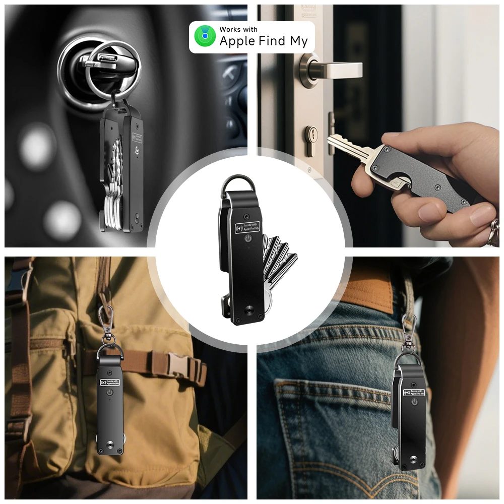 Key Organizer Works with Apple Find My, Built-in AirTag Chips, Holds 2-6 Keys, Car Key Chains with GPS Tracker, (iOS Only)