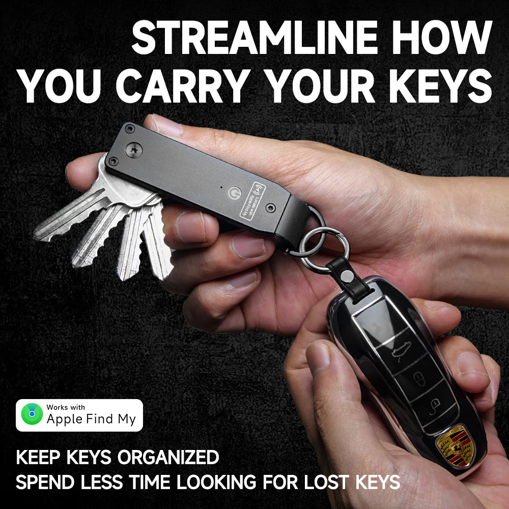 Key Organizer Works with Apple Find My, Built-in AirTag Chips, Holds 2-6 Keys, Car Key Chains with GPS Tracker, (iOS Only)