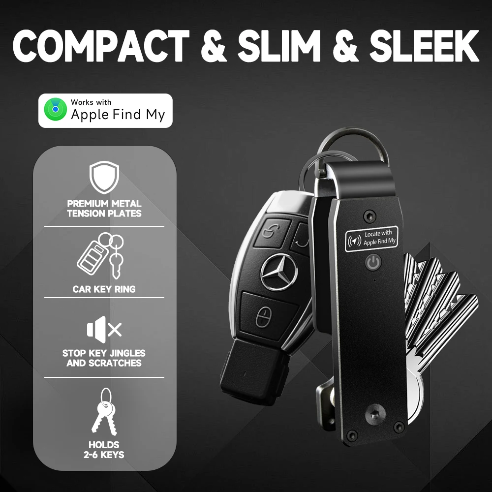 Key Organizer Works with Apple Find My, Built-in AirTag Chips, Holds 2-6 Keys, Car Key Chains with GPS Tracker, (iOS Only)