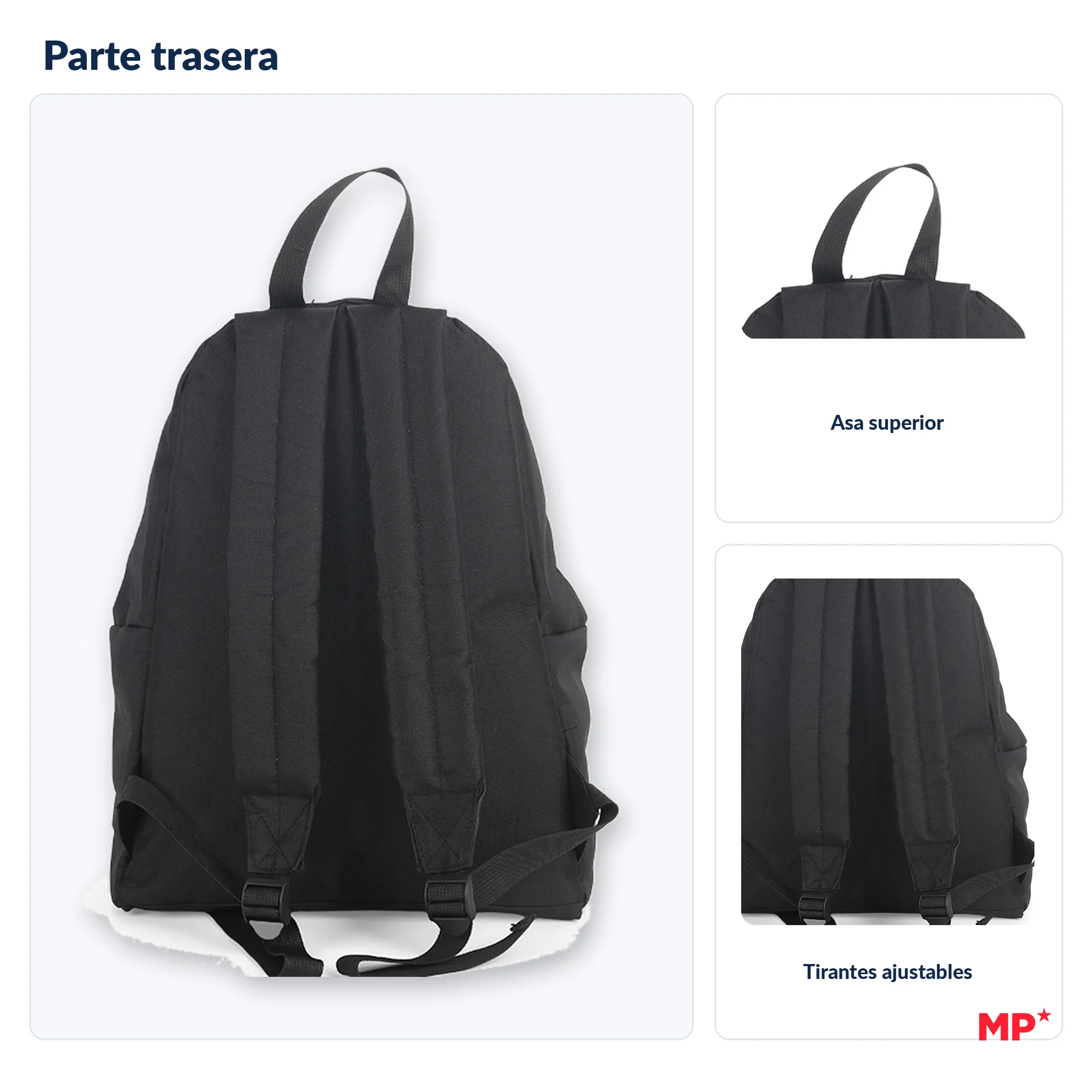 Mp | Spanish Brand | Casual Black Backpack for Men | Youth School Backpack for Institute and University (43X35X24 cm) | Large Capacity with Compartments and Side Pocket