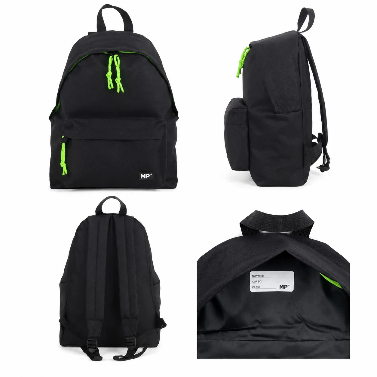 Mp | Spanish Brand | Casual Black Backpack for Men | Youth School Backpack for Institute and University (43X35X24 cm) | Large Capacity with Compartments and Side Pocket