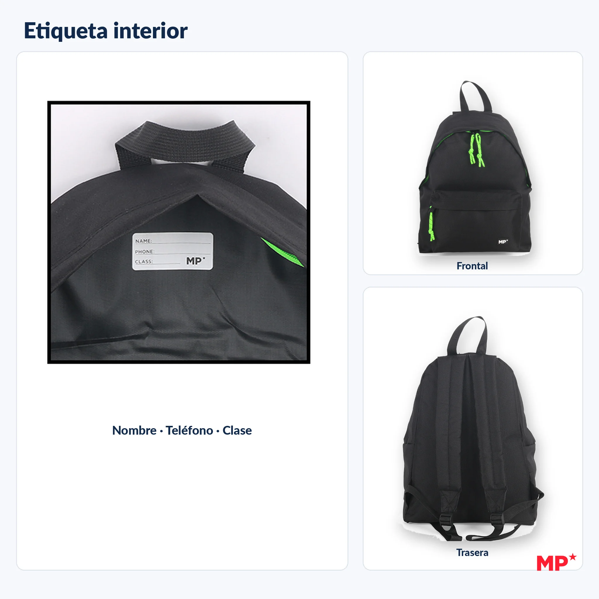 Mp | Spanish Brand | Casual Black Backpack for Men | Youth School Backpack for Institute and University (43X35X24 cm) | Large Capacity with Compartments and Side Pocket