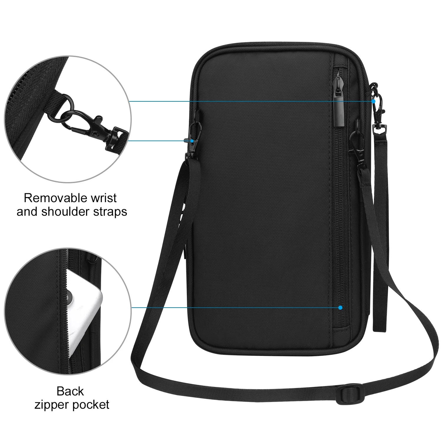 Multi Pocket Passport Bag Travel Wallet with Shoulder Strap-Family Passport Holder of 5, RFID Blocking Passport Wallet for Men W