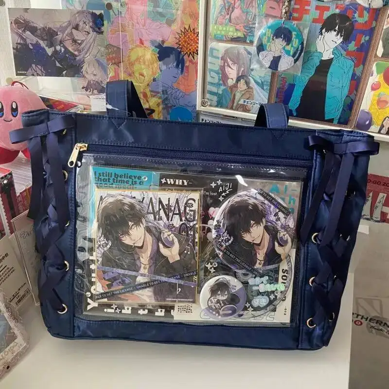 Japanese Sweet Women Ribbon Ita Bag Cute Lolita Girl Transparent Handbags Fashion Large Capacity Tote Bag Aesthetic Shoulder Bag