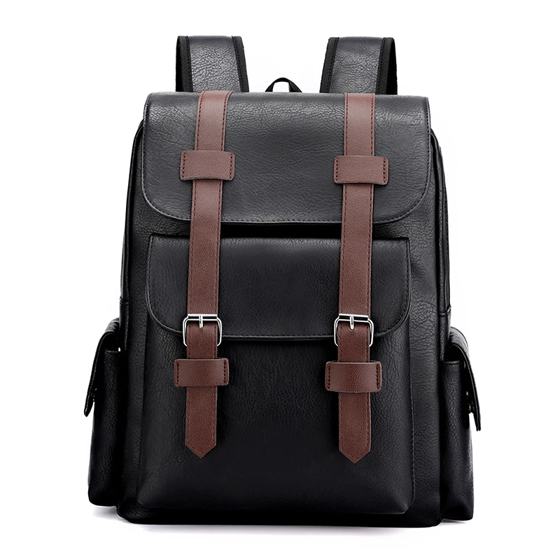 2023 Men Backpack PU Leather Bagpack Large Laptop Backpacks Male Mochilas Black Schoolbag For Teenagers Boys Brown Sac A Dos
