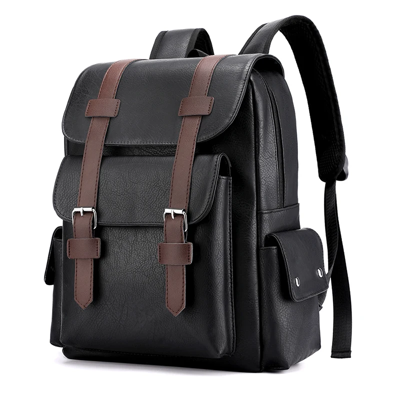 2023 Men Backpack PU Leather Bagpack Large Laptop Backpacks Male Mochilas Black Schoolbag For Teenagers Boys Brown Sac A Dos