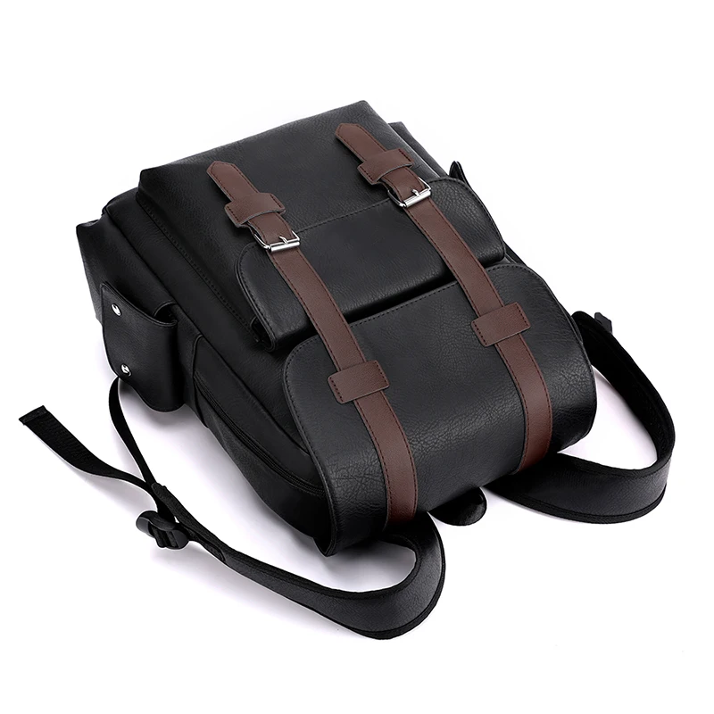 2023 Men Backpack PU Leather Bagpack Large Laptop Backpacks Male Mochilas Black Schoolbag For Teenagers Boys Brown Sac A Dos