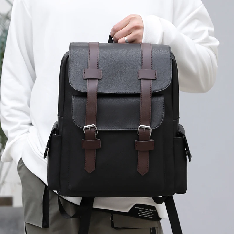 2023 Men Backpack PU Leather Bagpack Large Laptop Backpacks Male Mochilas Black Schoolbag For Teenagers Boys Brown Sac A Dos