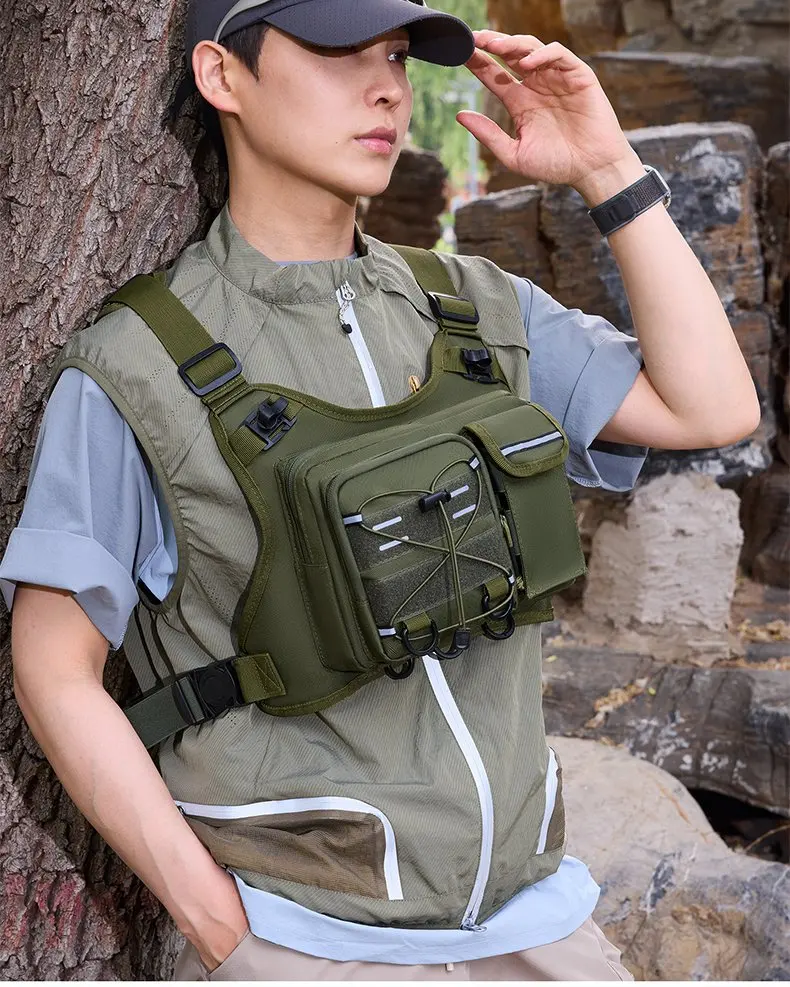 Multi-functional Chest Pack Tactical Vest for Men Hydration Backpack with Gear Holder Running Bag for Marathon Cycling Trekking