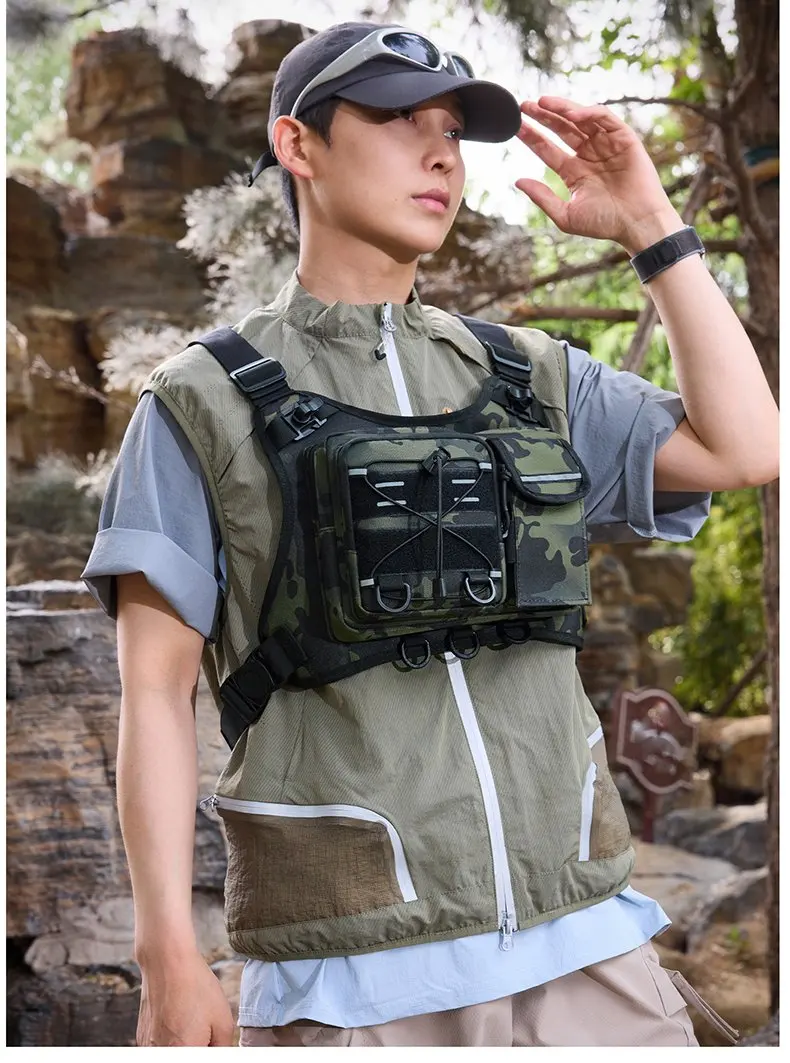 Multi-functional Chest Pack Tactical Vest for Men Hydration Backpack with Gear Holder Running Bag for Marathon Cycling Trekking
