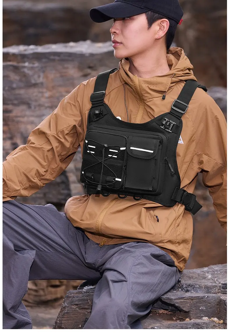 Multi-functional Chest Pack Tactical Vest for Men Hydration Backpack with Gear Holder Running Bag for Marathon Cycling Trekking