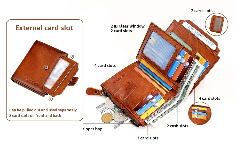 GERUOLA Men's Genuine Leather Wallet, Vintage RFID Blocking Anti-Theft Folding Wallet, ID Window, Coin Pocket, and Zipper Closur