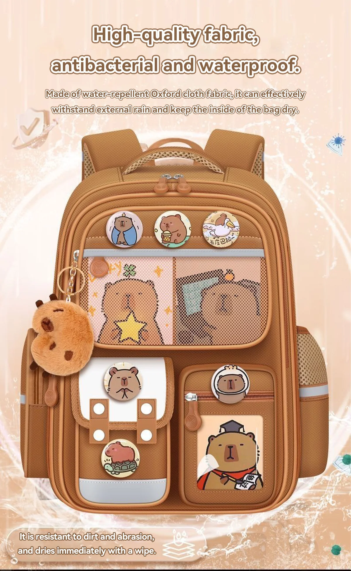 Waterproof Capybara Backpack Large Capacity Ergonomic Spine Protection Comfortable Wide Straps School College Bag for Students