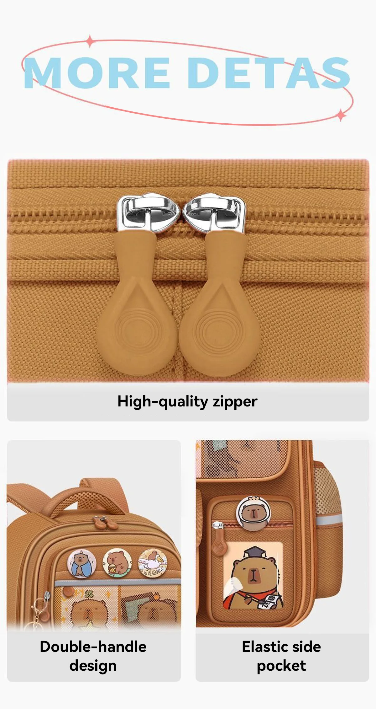 Waterproof Capybara Backpack Large Capacity Ergonomic Spine Protection Comfortable Wide Straps School College Bag for Students