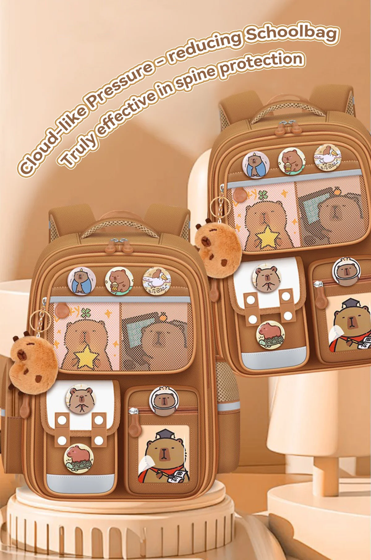 Waterproof Capybara Backpack Large Capacity Ergonomic Spine Protection Comfortable Wide Straps School College Bag for Students