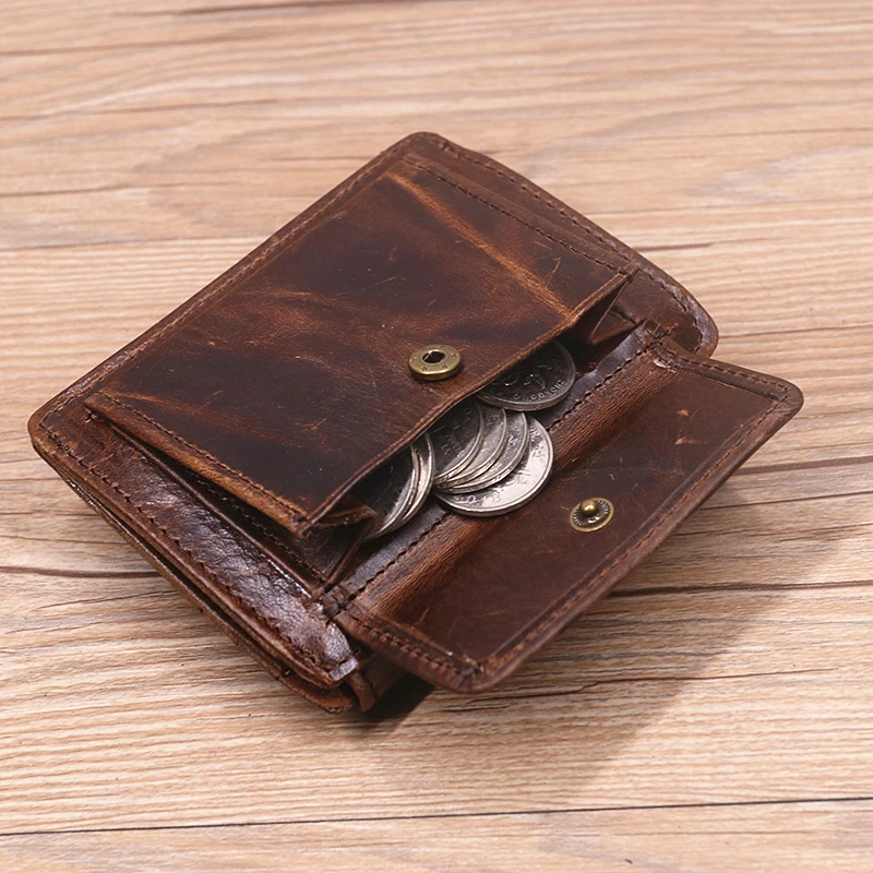 Genuine Leather Wallet For Men Male Rfid Original Cowhide Vintage Short Mens Wallet Purse With Card Holder ID Window Coin Pocket