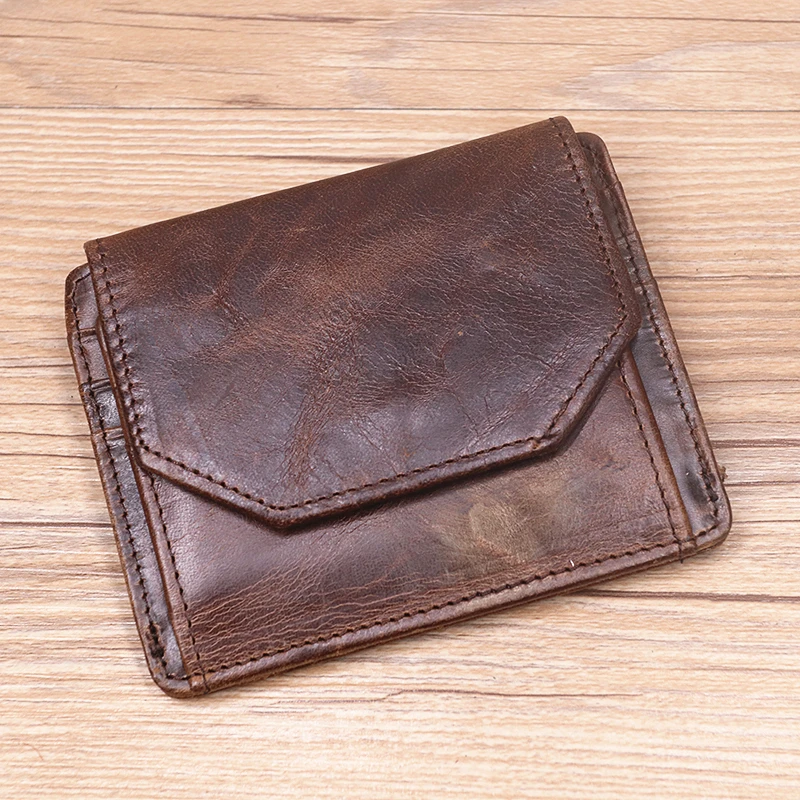 Genuine Leather Wallet For Men Male Rfid Original Cowhide Vintage Short Mens Wallet Purse With Card Holder ID Window Coin Pocket