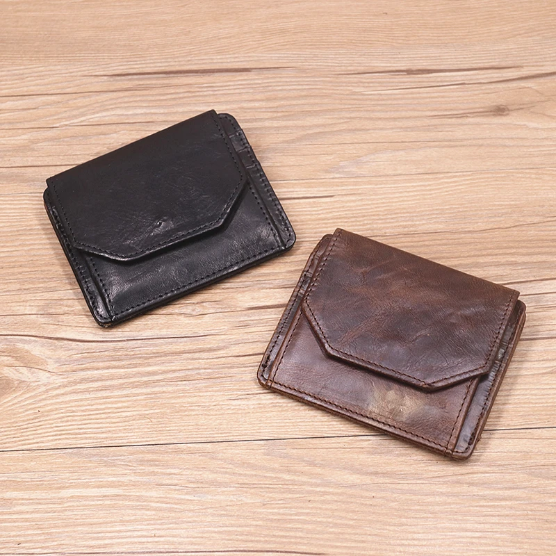 Genuine Leather Wallet For Men Male Rfid Original Cowhide Vintage Short Mens Wallet Purse With Card Holder ID Window Coin Pocket