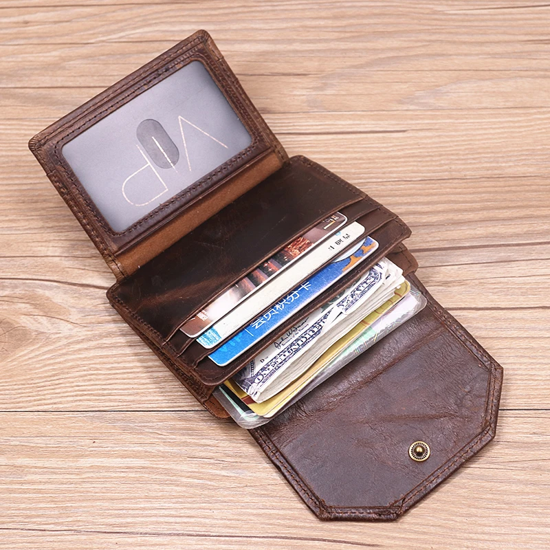 Genuine Leather Wallet For Men Male Rfid Original Cowhide Vintage Short Mens Wallet Purse With Card Holder ID Window Coin Pocket