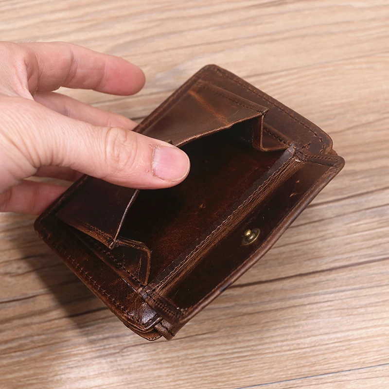Genuine Leather Wallet For Men Male Rfid Original Cowhide Vintage Short Mens Wallet Purse With Card Holder ID Window Coin Pocket