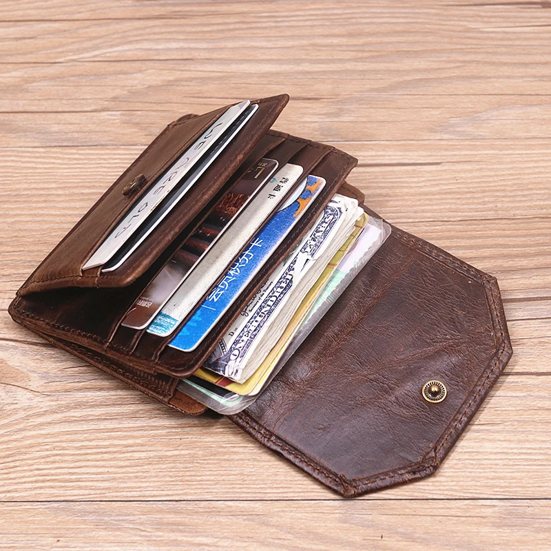 Genuine Leather Wallet For Men Male Rfid Original Cowhide Vintage Short Mens Wallet Purse With Card Holder ID Window Coin Pocket