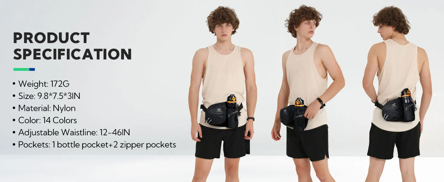 WATERFLY Fanny Pack Waist Bag For Women Men With Water Bottle Holder Hiking Belt Bum Bags For Running Walking DogWalking Travel