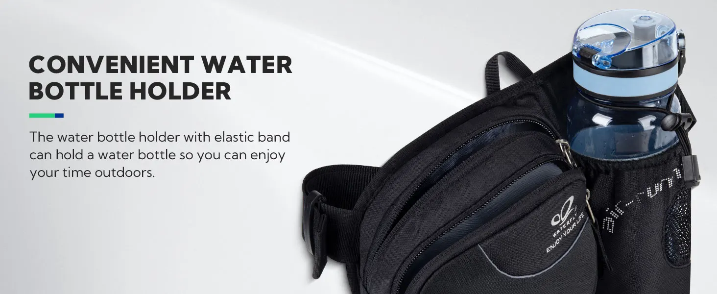 WATERFLY Fanny Pack Waist Bag For Women Men With Water Bottle Holder Hiking Belt Bum Bags For Running Walking DogWalking Travel