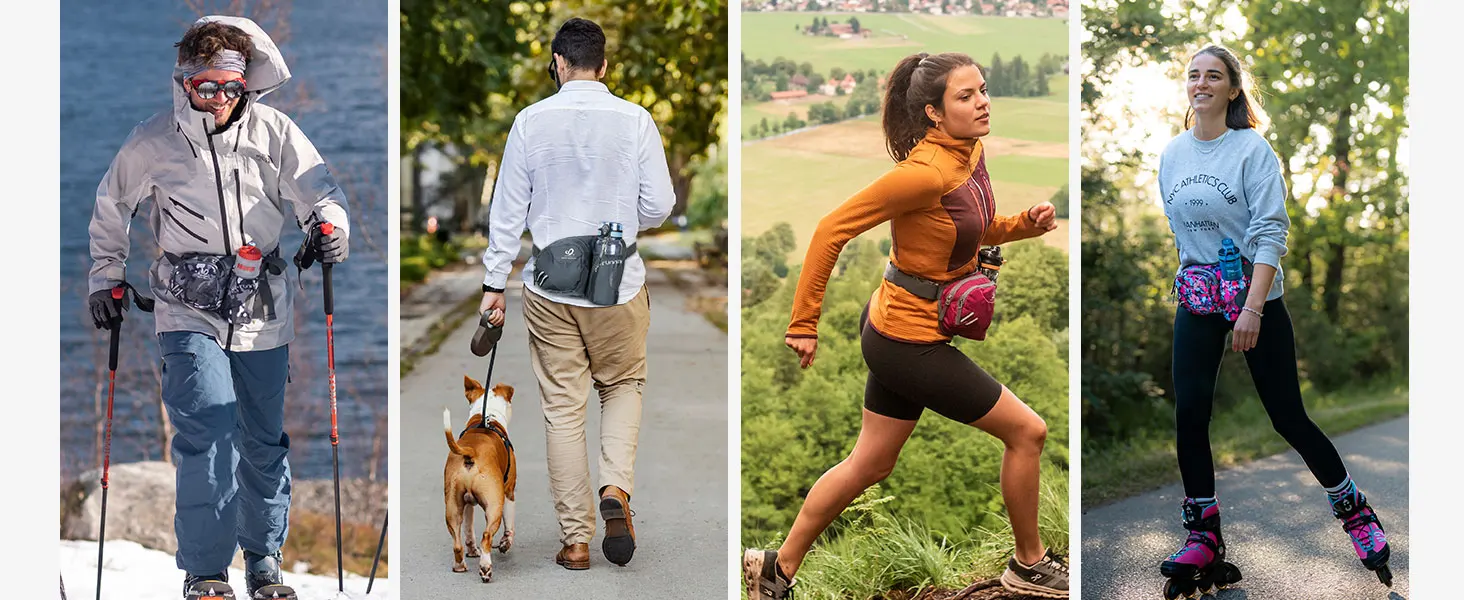 WATERFLY Fanny Pack Waist Bag For Women Men With Water Bottle Holder Hiking Belt Bum Bags For Running Walking DogWalking Travel