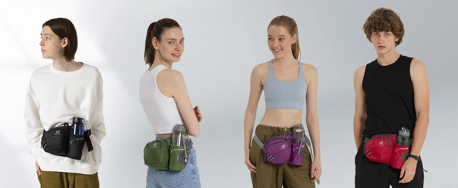 WATERFLY Fanny Pack Waist Bag For Women Men With Water Bottle Holder Hiking Belt Bum Bags For Running Walking DogWalking Travel