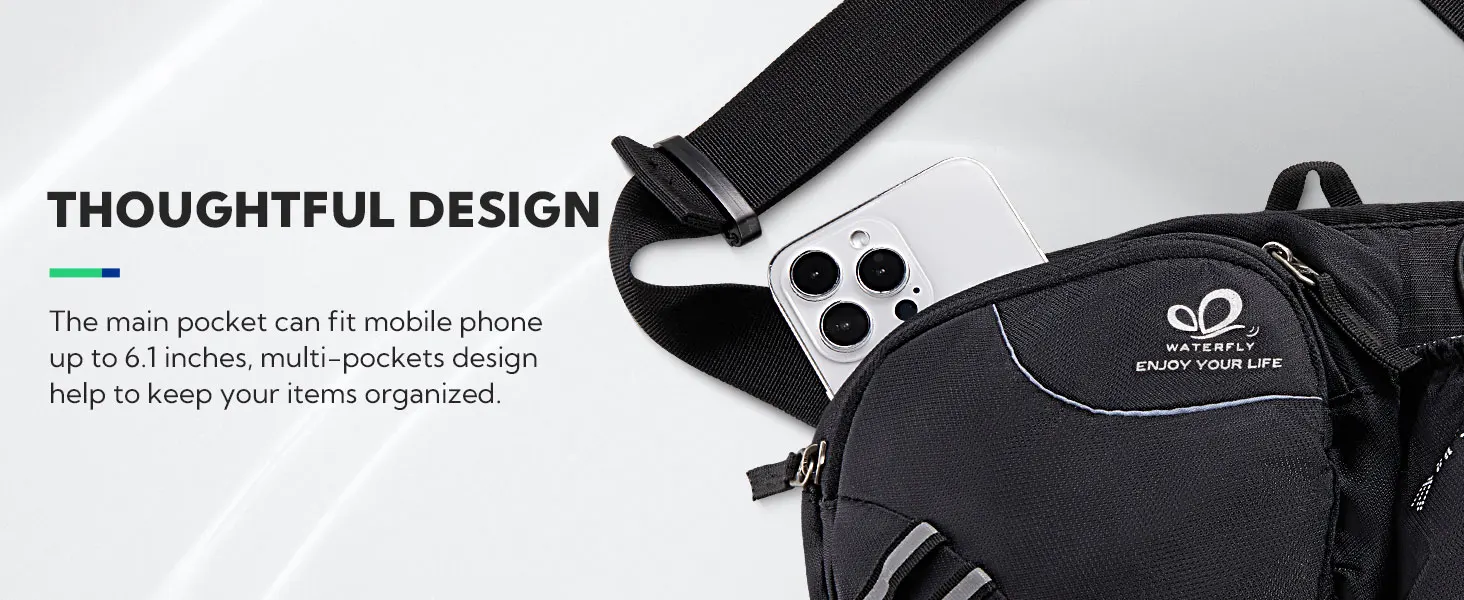 WATERFLY Fanny Pack Waist Bag For Women Men With Water Bottle Holder Hiking Belt Bum Bags For Running Walking DogWalking Travel