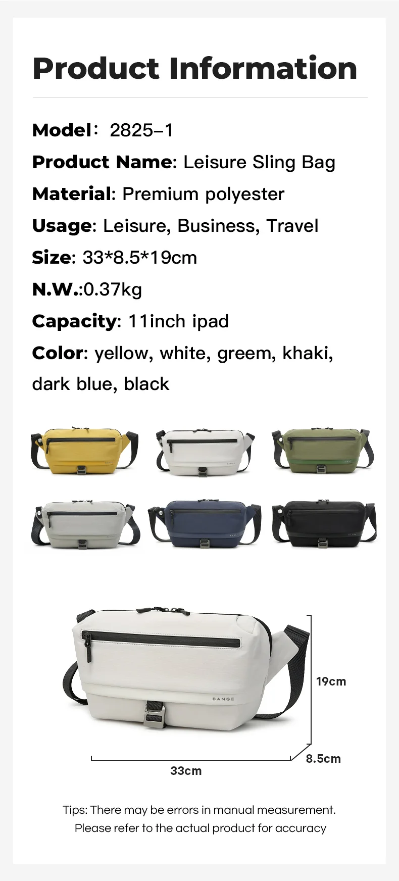 BANGE Waterproof Chest Bag Multi-Carry Modes Sling Crossbody Travel Shoulder Messenger Bag