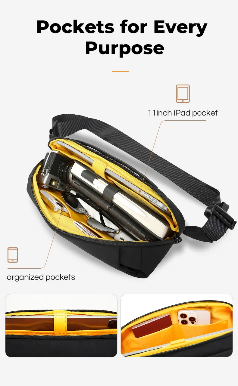 BANGE Waterproof Chest Bag Multi-Carry Modes Sling Crossbody Travel Shoulder Messenger Bag